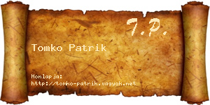 Tomko Patrik névjegykártya
